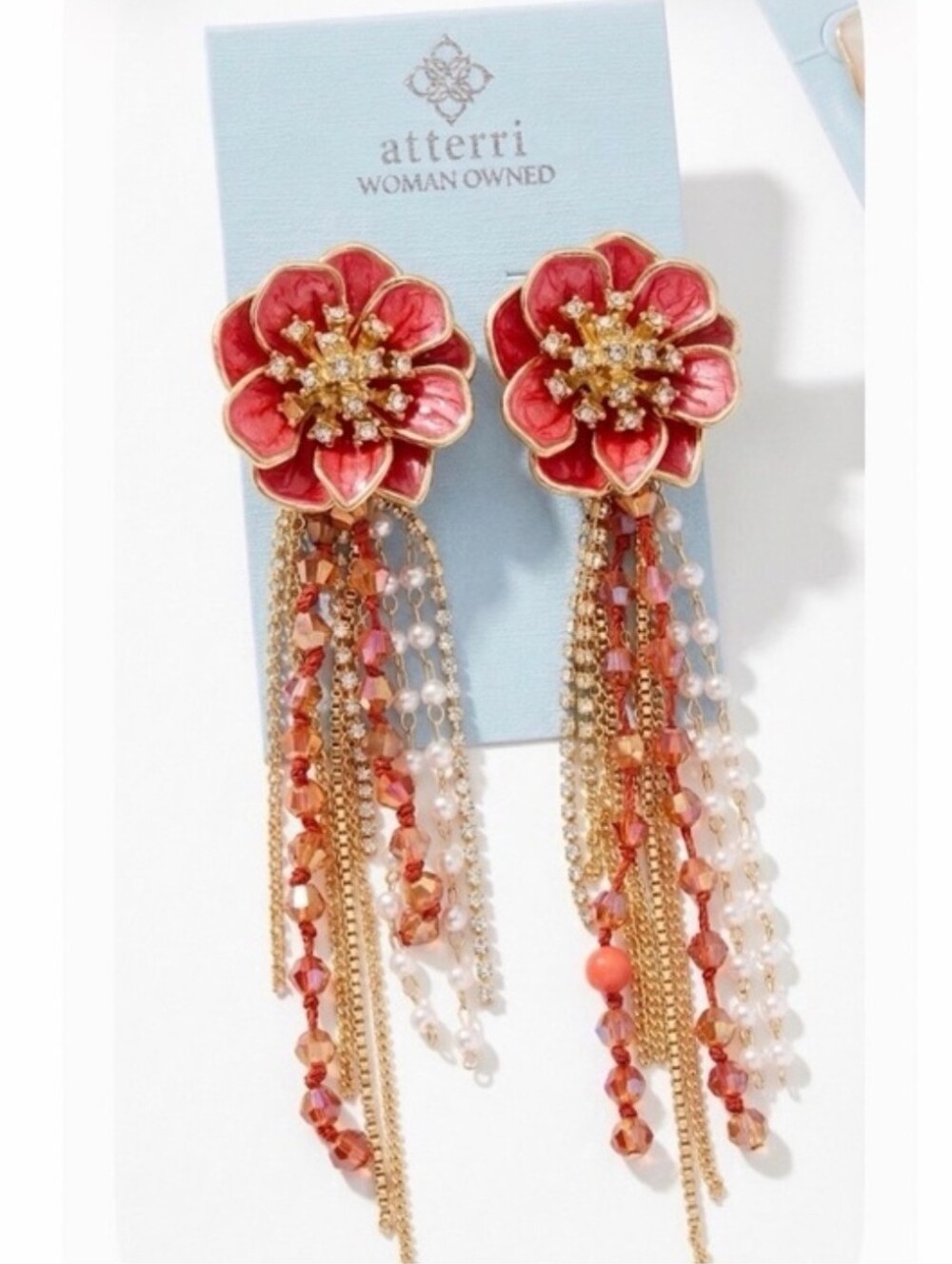 💕▪️Atterri ▪️Red Flower Tassel Drop Earrings